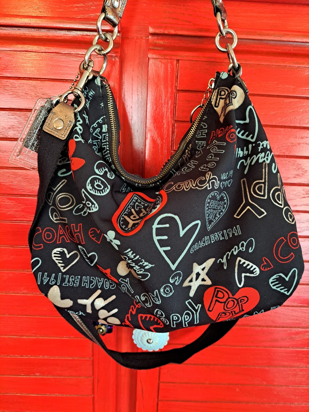 Coach Black Poppy Print Shoulder And Hand Carry Strap Slouch Bag - Picture 7 of 10